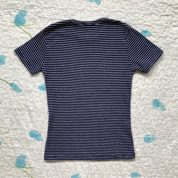 Y2K Brandy Melville Navy & White Striped Baby Tee 🦋 - Picture 2 of 4